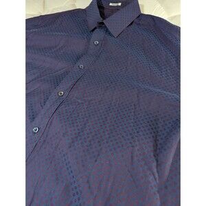 Bugatchi Uomo Men's Large Shaped Fit Long Sleeve Shirt Navy Blue Burgundy Polka